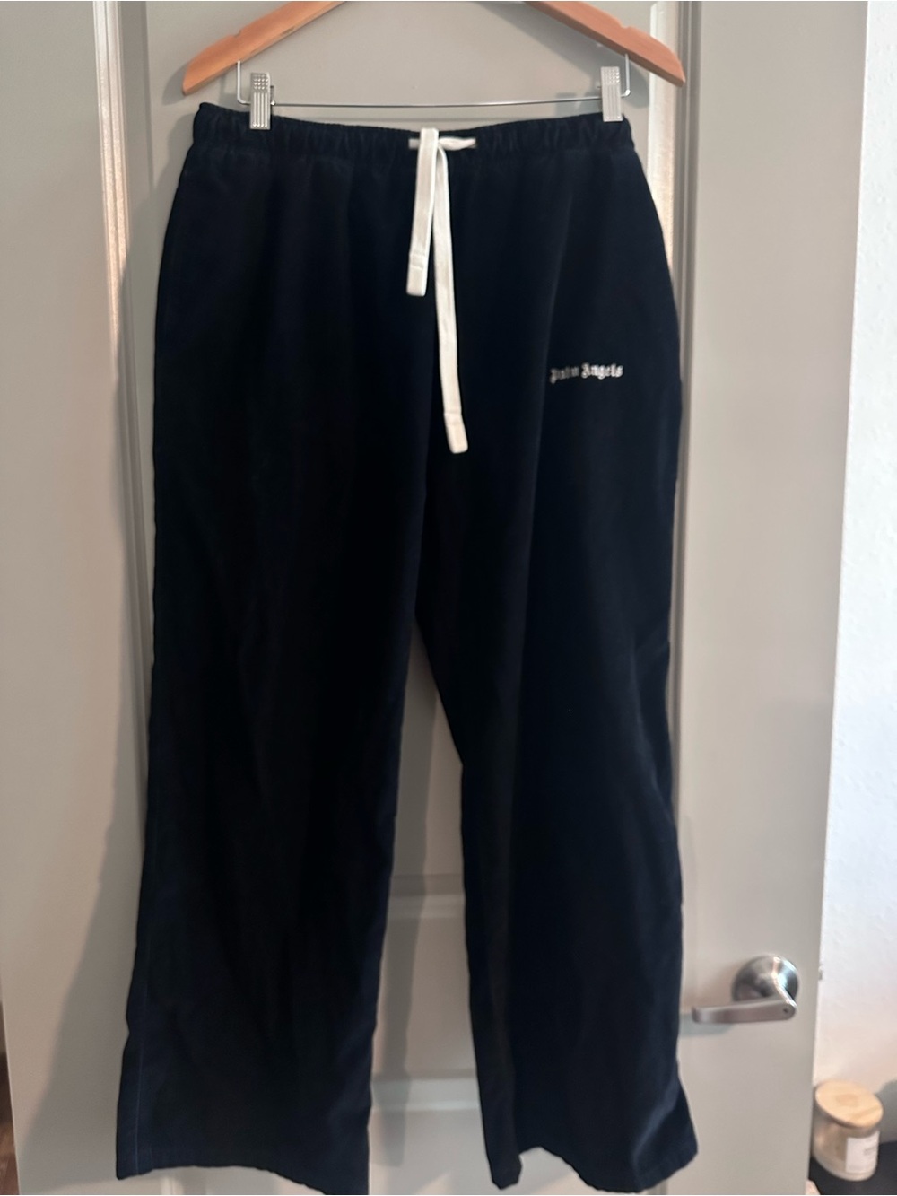 Palm Angels Black Corduroy Sweatpants with White Drawstring